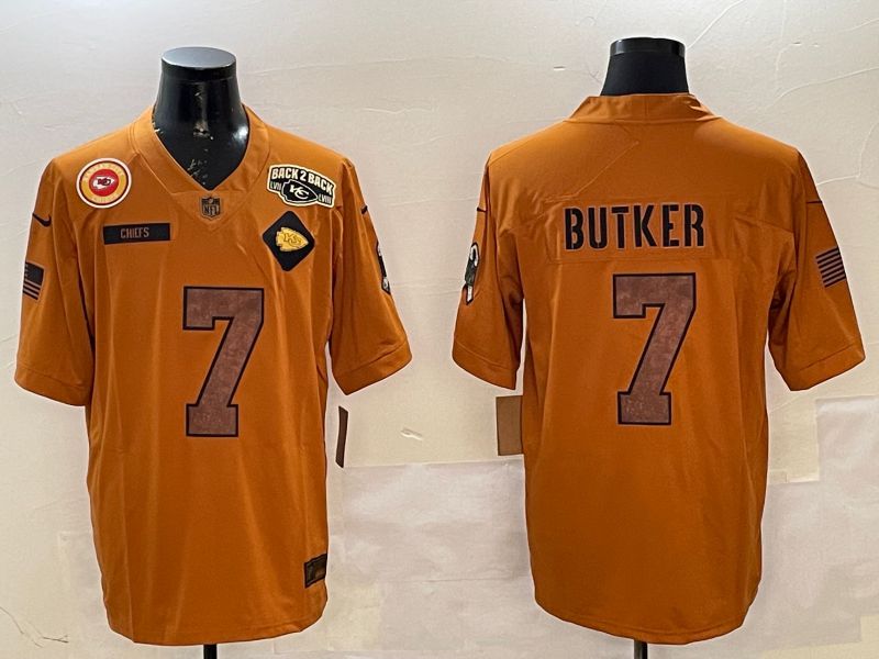 Men Kansas City Chiefs 7 Butker Yellow 2025 Nike Salute to Service Limited NFL Jersey style 7